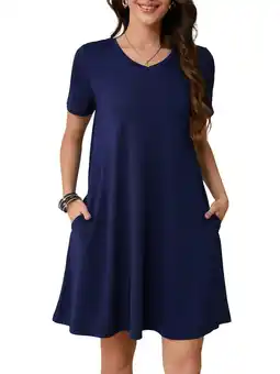 Walmart Anyshow Womens Summer Casual Tshirt Dress Short Sleeve Loose Swing Sundresses with Pockets offer