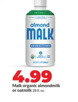 Hy-Vee Malk organic almondmilk or oatmilk offer