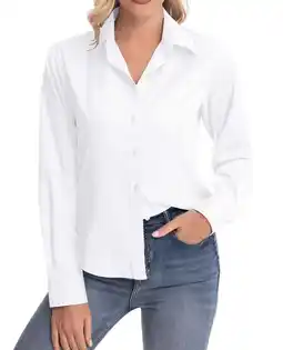 Walmart Siliteelon Women's Long Sleeve Button Down Shirts Wrinkle-Free Office Work Blouse offer