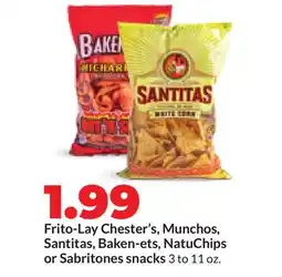 Hy-Vee Frito-Lay Chester's, Munchos, Santitas, Baken-ets, NatuChips or Sabritones snacks offer