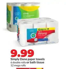 Hy-Vee Simply Done paper towels 6 double rolls or bath tissue 12 mega rolls offer