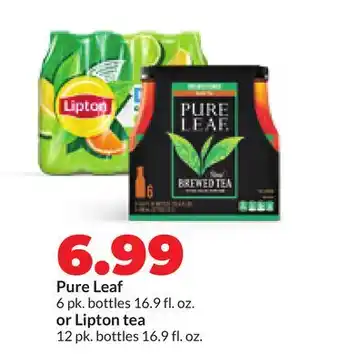 Hy-Vee Pure Leaf 6 pk. bottles 16.9 fl. oz. or Lipton tea 12 pk. bottles 16.9 fl. oz offer