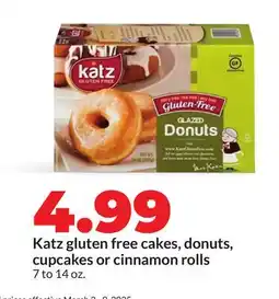 Hy-Vee Katz gluten free cakes, donuts, cupcakes or cinnamon rolls offer