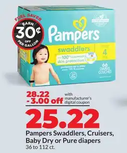 Hy-Vee Pampers Swaddlers, Cruisers, Baby Dry or Pure diapers offer