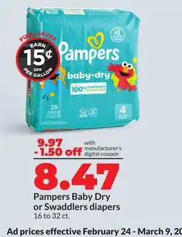 Hy-Vee Pampers Baby Dry or Swaddlers diapers offer