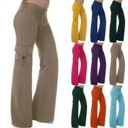 Walmart Patlollav Womens Pants Clearance Workout Out Leggings Stretch Waist Button Pocket Yoga Gym Trousers offer