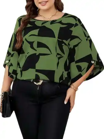 Walmart Cuteduck Women's Plus-Size Top With Five-Quarter Sleeves Women's Printed Crew Neck Shirt Top 1X-4X offer