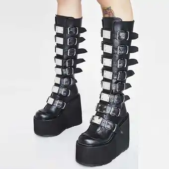 Walmart Tejiojio Clearance Women‘s Fashion Metal Buckle Platform High Boots Autumn Platform Leather Boots offer