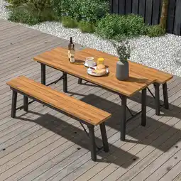 Walmart Costway Folding Picnic Table & Bench Set Dining Table with Metal Frame for 4 or 6 Persons offer