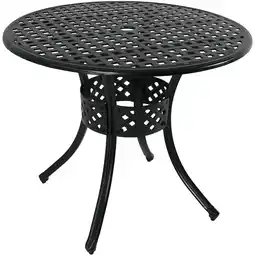 Walmart Sunnydaze Decorative Lattice 33 Round Cast Aluminum Outdoor Dining Table with Umbrella Hole offer