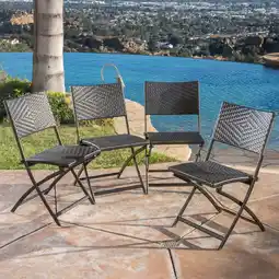 Walmart GDF Studio Lowell Outdoor Wicker Folding Dining Chairs, Set of 4, Multibrown and Brown offer