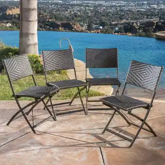 Walmart GDF Studio Lowell Outdoor Wicker Folding Dining Chairs, Set of 4, Multibrown and Brown offer