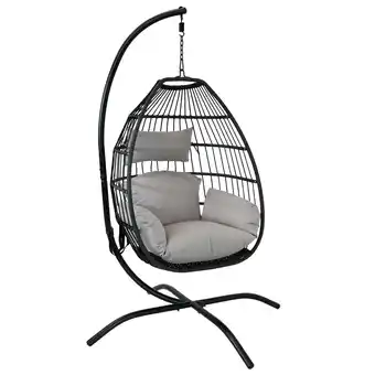 Walmart Sunnydaze Delaney Resin Wicker Egg Hanging Chair with Cushions and Stand, Gray offer