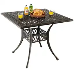 Walmart Gymax 35.4'' Patio Square Dining Table Cast Aluminum Umbrella Hole All-weather Outdoor offer