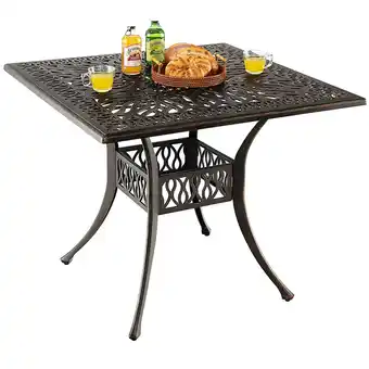 Walmart Gymax 35.4'' Patio Square Dining Table Cast Aluminum Umbrella Hole All-weather Outdoor offer