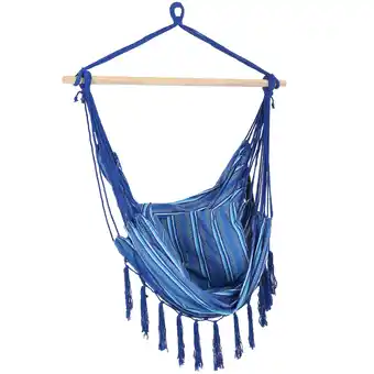 Walmart Sunnydaze Polyester Indoor or Outdoor Hammock Hanging Chair with Tassels, Cornflower Stripes offer