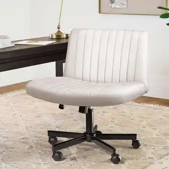 Walmart Waleaf Armless Office Chair with Wheels, Criss Cross Desk Chair, Wide Seat Adult Vanity Chair,Beige offer