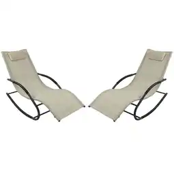 Walmart Sunnydaze Steel Outdoor Rocking Wave Lounge Chair with Pillow - Set of 2, Beige offer