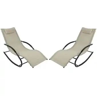 Walmart Sunnydaze Steel Outdoor Rocking Wave Lounge Chair with Pillow - Set of 2, Beige offer