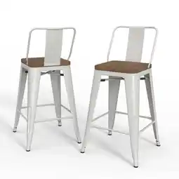 Walmart Simpli Home Rayne 24 Industrial Metal Wood Counter Stool in White (Set of 2) offer