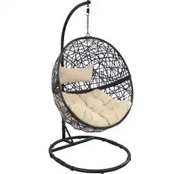 Walmart Sunnydaze Jackson Resin Wicker Egg Hanging Chair with Cushions and Stand, Cream offer