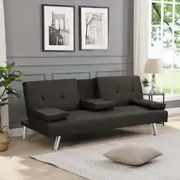 Walmart Sofa Bed with Armrest and Two Holders - Wood Frame, Stainless Legs, Brown PVC Futon offer