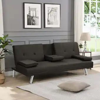 Walmart Sofa Bed with Armrest and Two Holders - Wood Frame, Stainless Legs, Brown PVC Futon offer