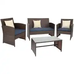 Walmart Sunnydaze Ardfield 4-Piece Polyrattan Outdoor Conversation Set, Brown/Navy Blue offer