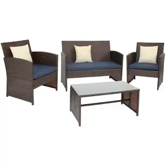 Walmart Sunnydaze Ardfield 4-Piece Polyrattan Outdoor Conversation Set, Brown/Navy Blue offer