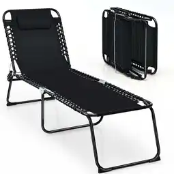 Walmart Gymax Folding Beach Lounger Chaise Lounge Chair w/ Pillow 4-Level Backrest Black offer