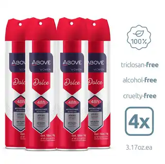 Walmart ABOVE Women Dolce Antiperspirant Spray, 48-Hour Protection, 5.07 fl. oz, Pack of 4 offer