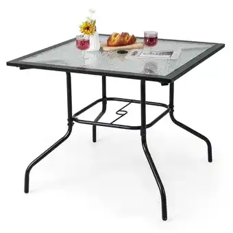 Walmart Gymax 35'' Patio Dining Table Square Outdoor Dining Table w/ Tempered Glass Tabletop Black offer