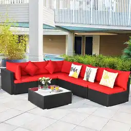 Walmart Gymax 7PCS Rattan Patio Conversation Set Sectional Furniture Set w/ Red Cushion offer