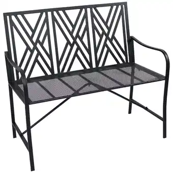 Walmart Sunnydaze 2-Person Geometric Lattice High Back Iron Outdoor Garden Bench, Black offer