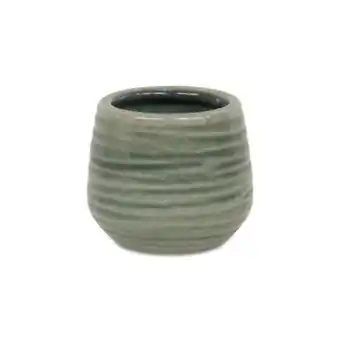 Walmart Cheungs 5927GRN Fairloam Round Curved Wave Lined Pattern Ceramic Pot, Green - Small offer