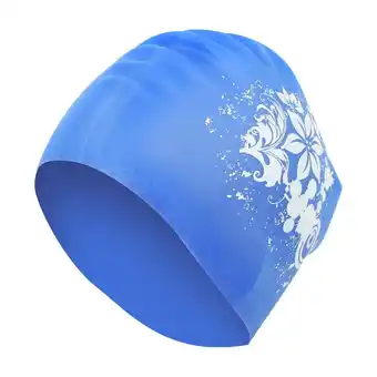 Walmart Unisex Long Hair Silicone Swimming Cap with Stylish Print - Blue offer