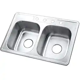 Walmart Kingston Brass Studio 22'' L x 33'' W Gourmetier Self-Rimming Double Bowl Kitchen Sink offer