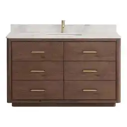 Walmart Pemberly Row 55 Dark Brown Oak Single Bath Vanity with Fish Maw White Quartz offer