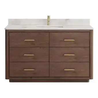 Walmart Pemberly Row 55 Dark Brown Oak Single Bath Vanity with Fish Maw White Quartz offer