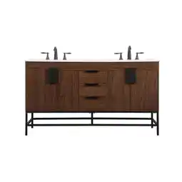 Walmart 60 in. Double Bathroom Vanity, Walnut offer