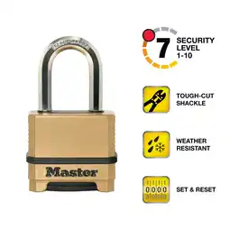 Walmart Master Lock Zinc 2in (51mm) Heavy Duty Outdoor Combination Padlock, 1-1/2in (38mm) Shackle offer