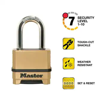 Walmart Master Lock Zinc 2in (51mm) Heavy Duty Outdoor Combination Padlock, 1-1/2in (38mm) Shackle offer