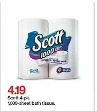 Target Scott 4-pk. 1.000-sheet Bath Tissue offer