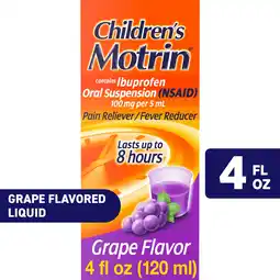 Walmart Children's Motrin Oral Suspension, Pain Relief, Ibuprofen, Grape Flavored, 4 oz offer