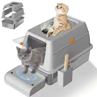 Walmart Catboxy Large Cat Litter Box Stainless Steel Top Entry with Shovel Pad, Light Gray offer