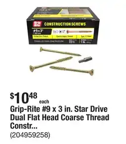 The Home Depot Grip-Rite #9 x 3 in. Star Drive Dual Flat Head Coarse Thread Construction Screws 1 lb. Box offer