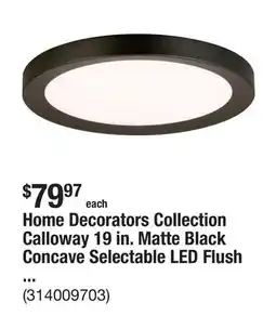 The Home Depot Home Decorators Collection Calloway 19 in. Matte Black Concave Selectable LED Flush Mount offer