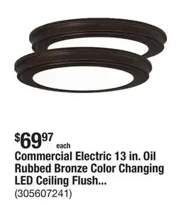 The Home Depot Commercial Electric 13 in. Oil Rubbed Bronze Color Changing LED Ceiling Flush Mount (2-Pack) offer