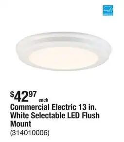 The Home Depot Commercial Electric 13 in. White Selectable LED Flush Mount offer