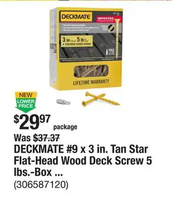 The Home Depot DECKMATE #9 x 3 in. Tan Star Flat-Head Wood Deck Screw 5 lbs.-Box (365-Piece) offer